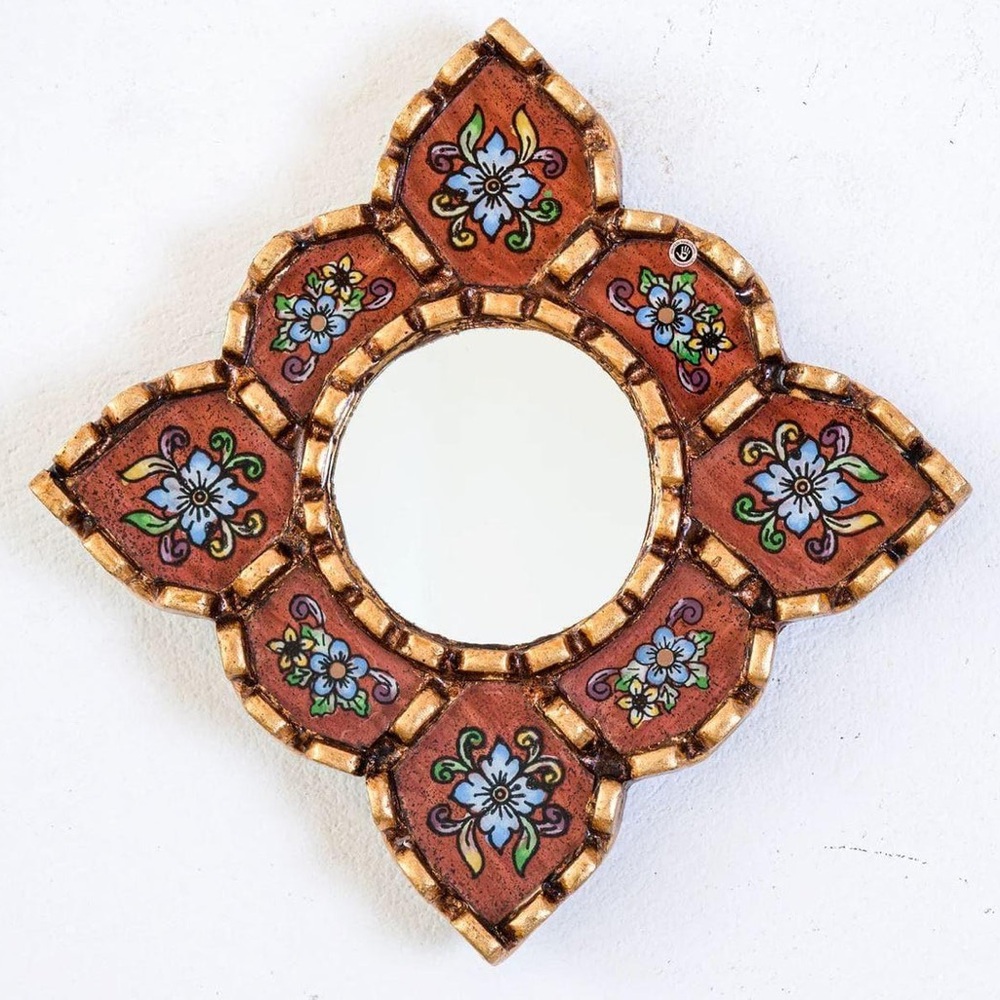 Mini Hand-Painted Red Square Diamond Wall Mirror - Made in Peru